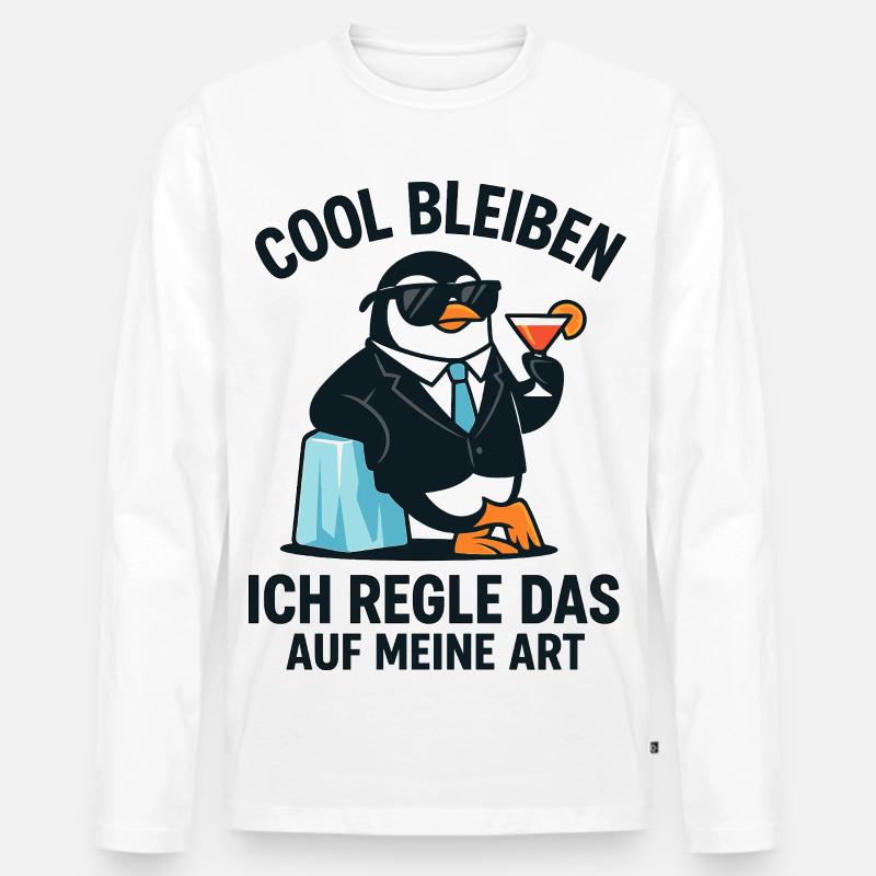 Penguin Cocktail Anzug - Männer Premium Bio Langarmshirt - Weiß