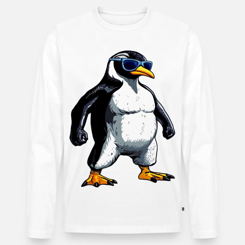 Pinguin Bodybuilder - Männer Premium Bio Langarmshirt - Weiß