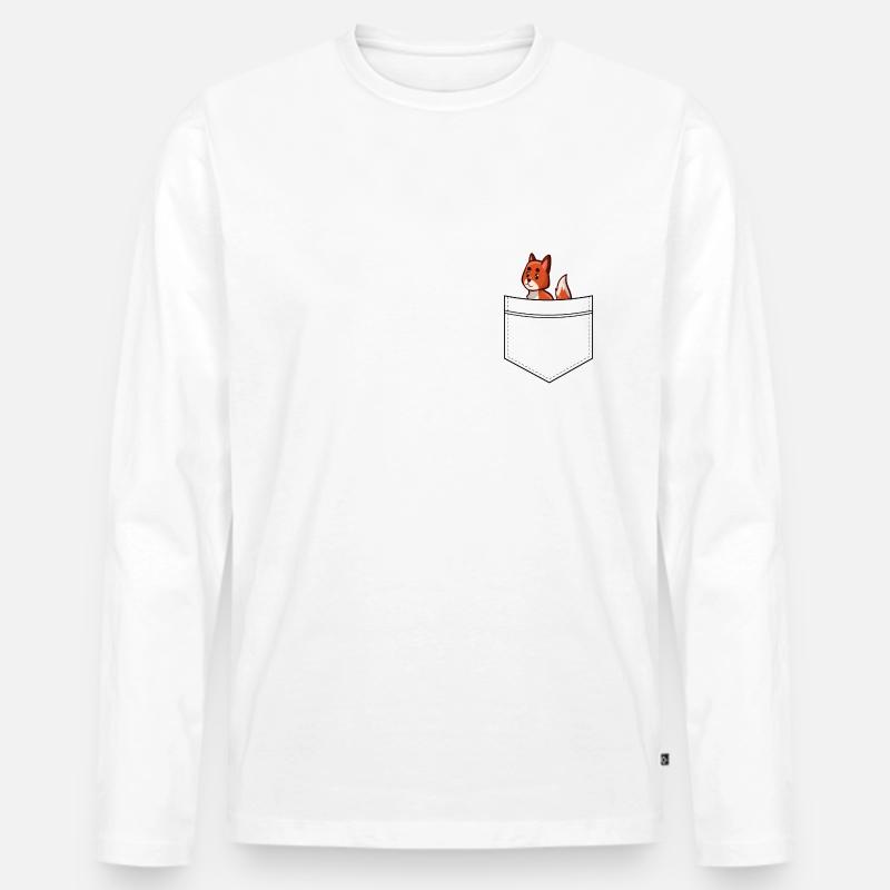 Fuchs in Pocket - Männer Premium Bio Langarmshirt - Weiß