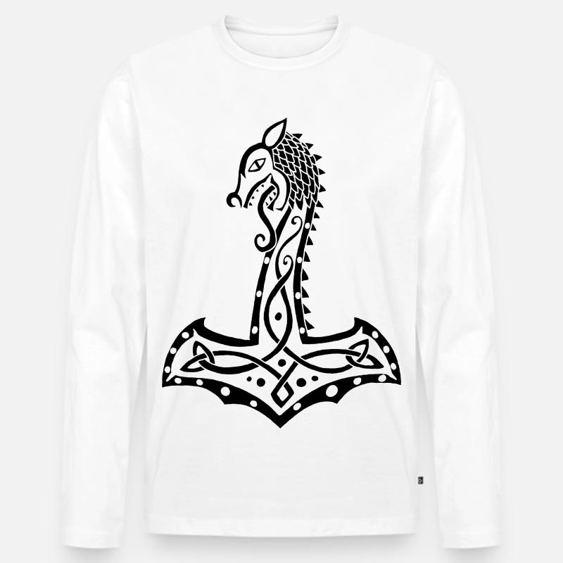 Schwarzer Wolf und Thors Hammer - Männer Premium Bio Langarmshirt - Weiß