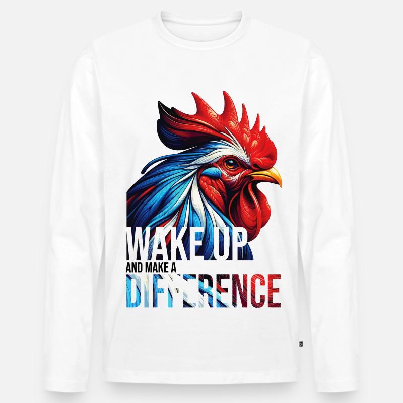 WACHEN SIE AUF UND MACHEN SIE EINEN UNTERSCHIED - Männer Premium Bio Langarmshirt - Weiß