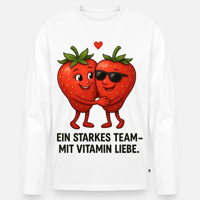 Erdbeere starkes Team Liebe Paar karikatur  - Männer Premium Bio Langarmshirt - Weiß