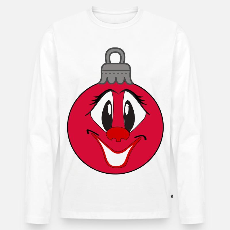 Weihnachtsbaumkugel mit fröhlichem Comic Gesicht  - Männer Premium Bio Langarmshirt - Weiß