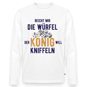 Kniffel Der König Will Kniffeln Blau - Männer Premium Bio Langarmshirt - Weiß - Vorne - Nico (187cm)