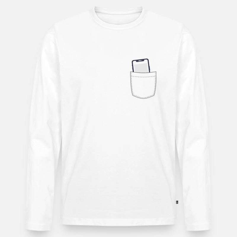 Brusttasche mit Smartphone Handy - Männer Premium Bio Langarmshirt - Weiß