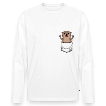 Otter in Tasche süße Otter Brusttasche - Männer Premium Bio Langarmshirt - Weiß - Vorne - Nico (187cm)