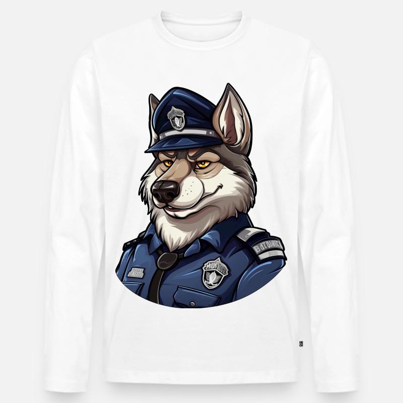 Polizei Wolf - Männer Premium Bio Langarmshirt - Weiß