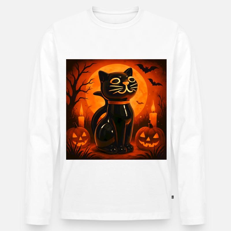 Grusel Katze Halloween Geschenk - Männer Premium Bio Langarmshirt - Weiß