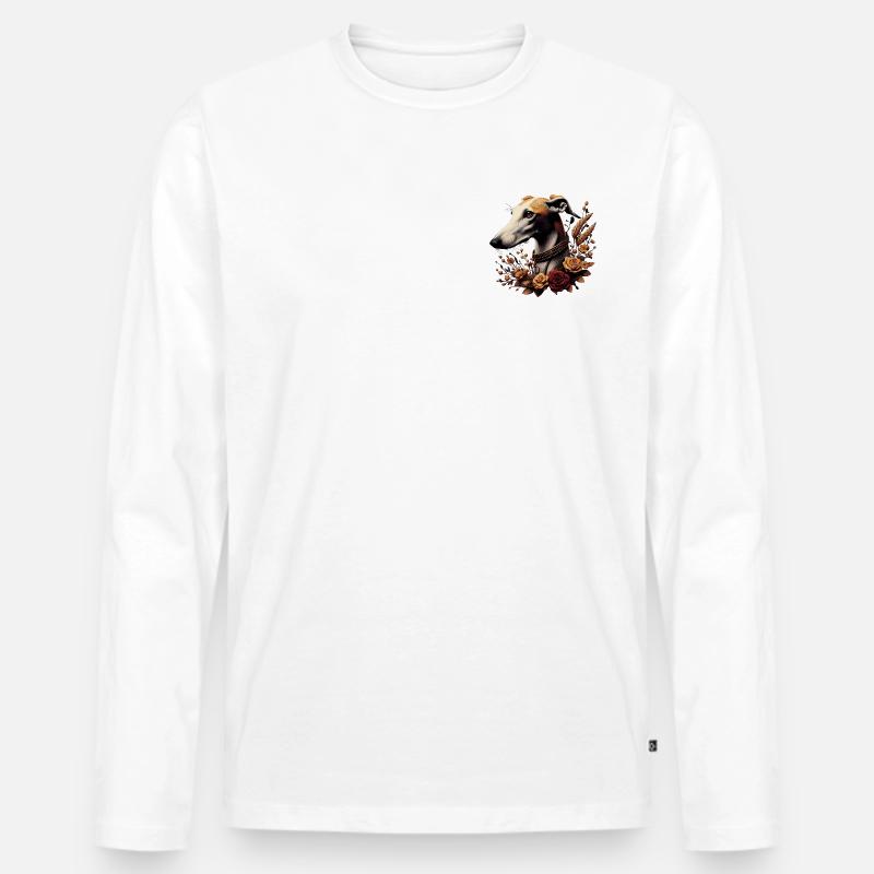 Greyhoundkopf Herbstrosenkranz - Männer Premium Bio Langarmshirt - Weiß