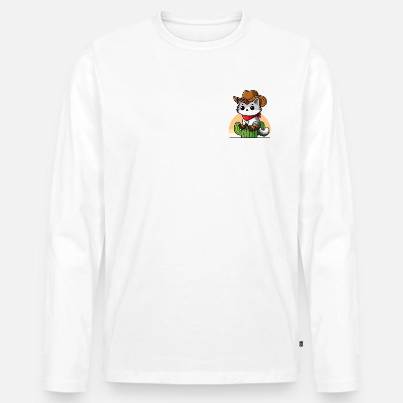 Cowboy Einhorn Katze - Männer Premium Bio Langarmshirt - Weiß