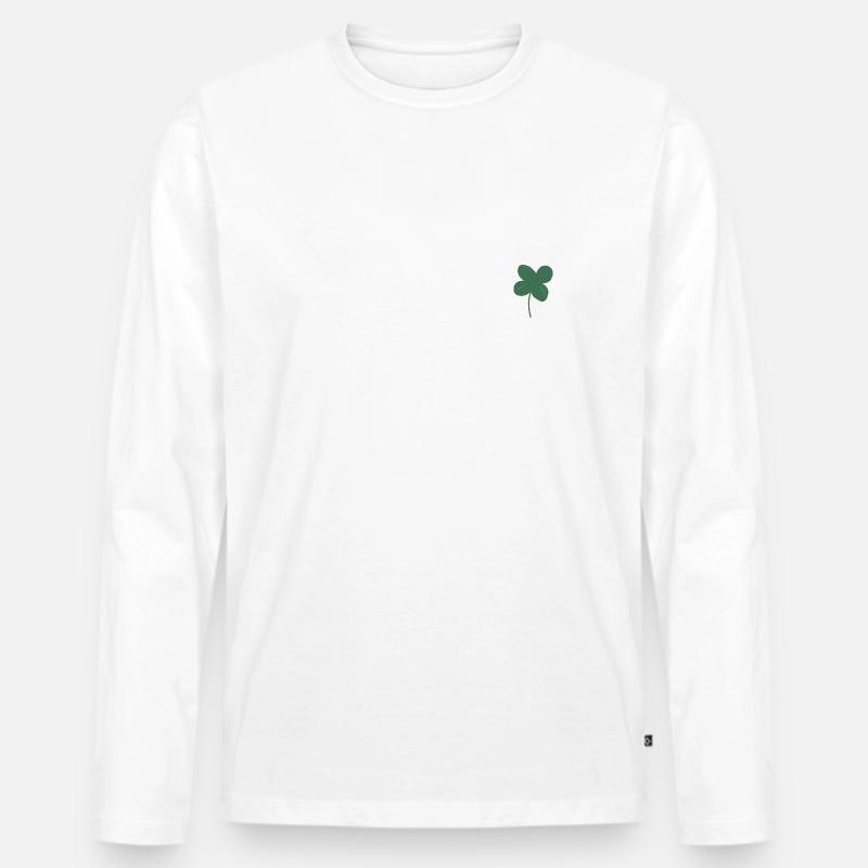 Glück Klee - Männer Premium Bio Langarmshirt - Weiß