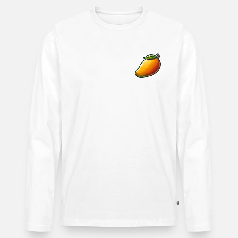Bunte Mango mit grünem Blatt - Männer Premium Bio Langarmshirt - Weiß