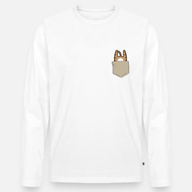 Kätzchen in Brusttasche - Männer Premium Bio Langarmshirt - Weiß