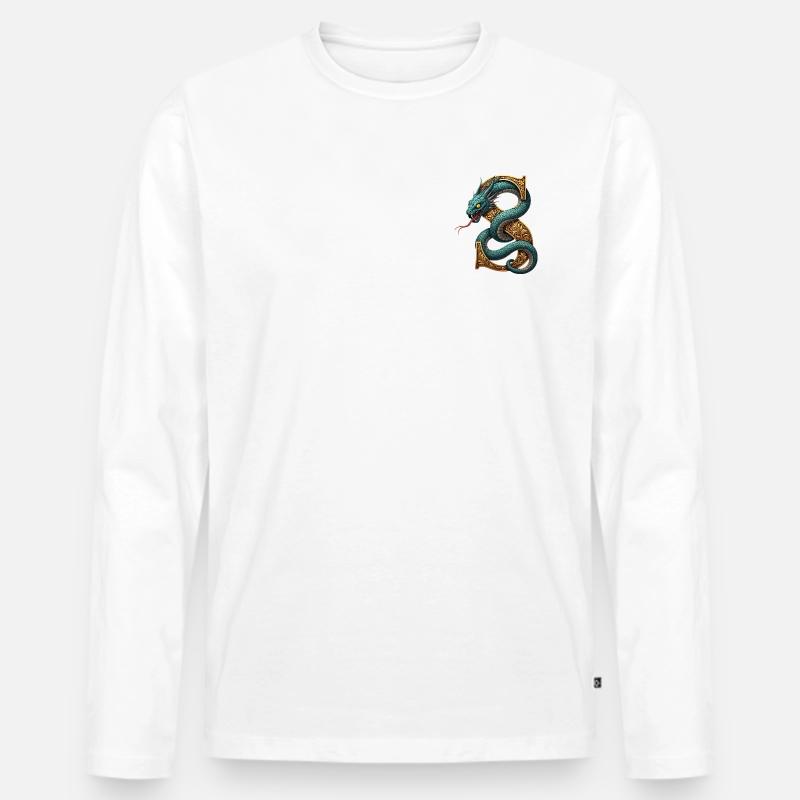 Drache auf goldenem S-Anfangsbuchstaben - Männer Premium Bio Langarmshirt - Weiß