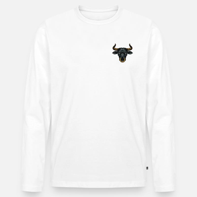 Majestätischer Bulle mit intensivem Blick - Männer Premium Bio Langarmshirt - Weiß
