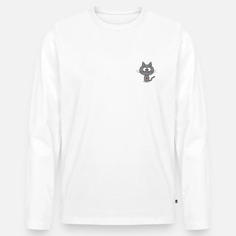 Katze Grau - Männer Premium Bio Langarmshirt - Weiß