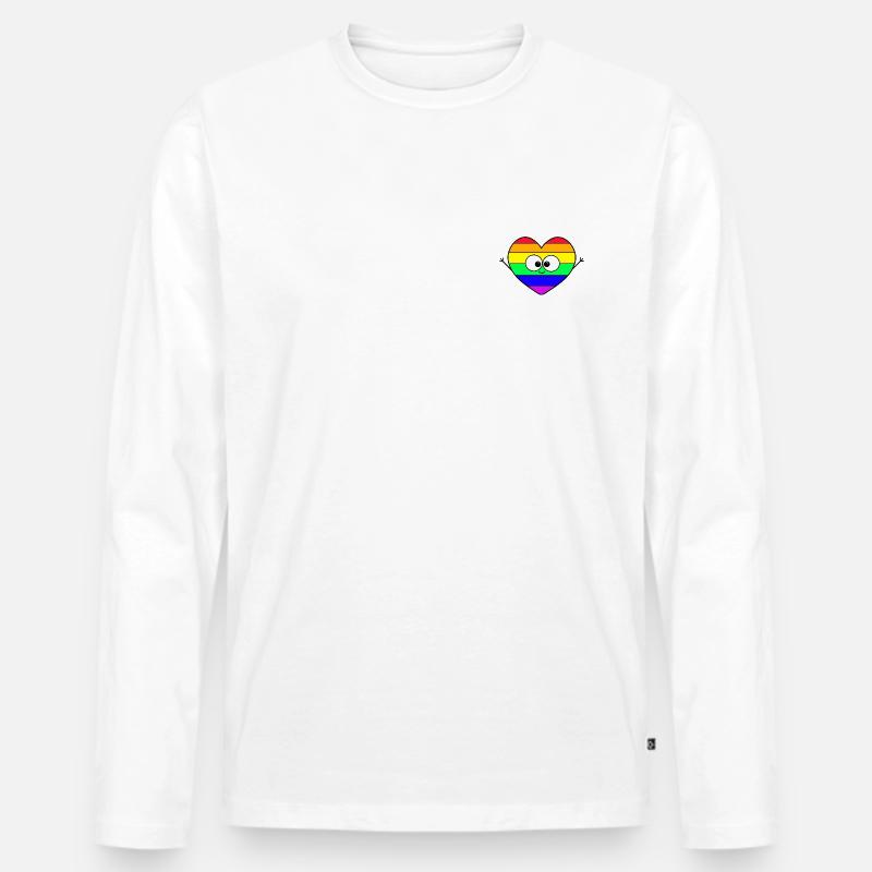 Regenbogen Herz - Männer Premium Bio Langarmshirt - Weiß