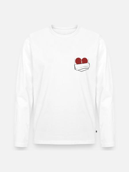 Herz in Tasche - Männer Premium Bio Langarmshirt - Weiß