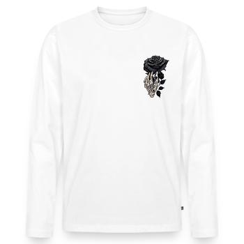 Black rose and gothic skeleton skull hand - Men's Premium Organic Long Sleeve Shirt - white - Front - Nico (187cm)