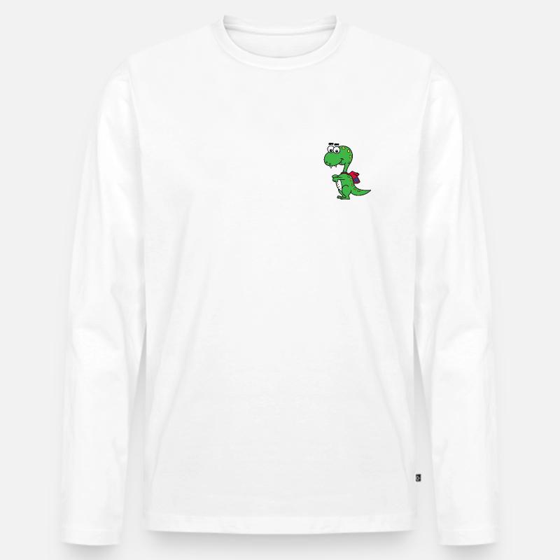T-Rex mit Rucksack - Männer Premium Bio Langarmshirt - Weiß