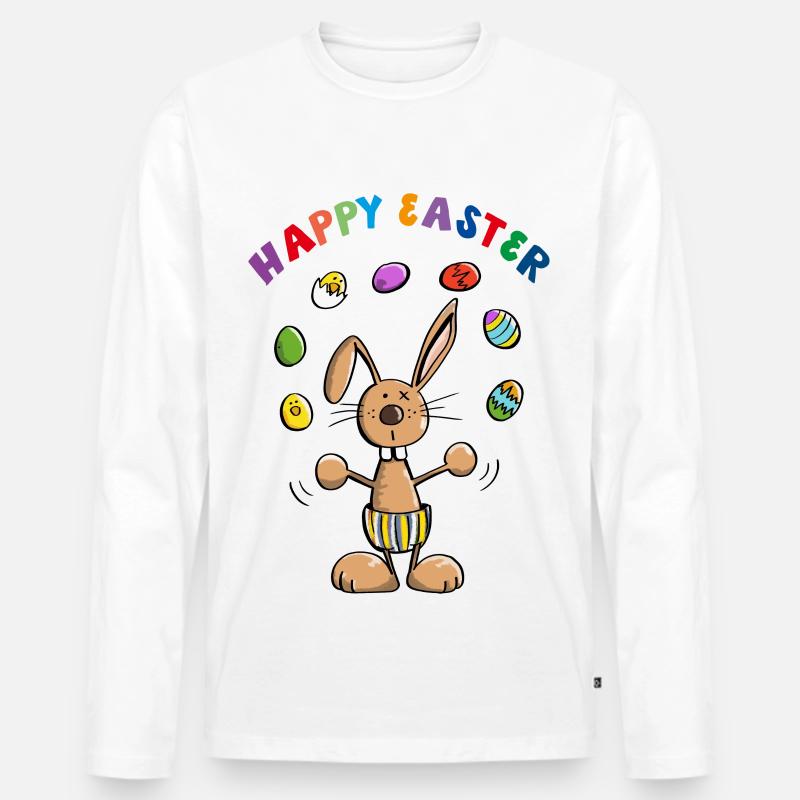 Happy Easter Osterhase - Bunny - Männer Premium Bio Langarmshirt - Weiß