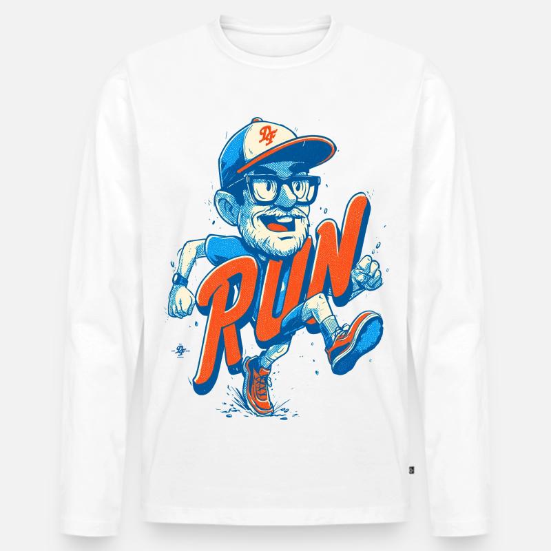 Lustiger Läufer mit RUN Schriftzug - Männer Premium Bio Langarmshirt - Weiß