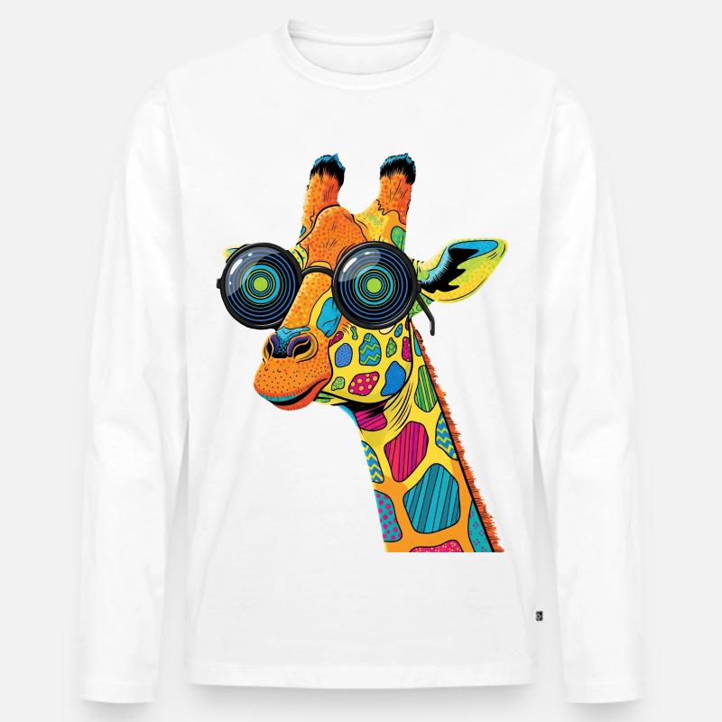 Bunte Giraffe mit Sonnenbrille - Männer Premium Bio Langarmshirt - Weiß