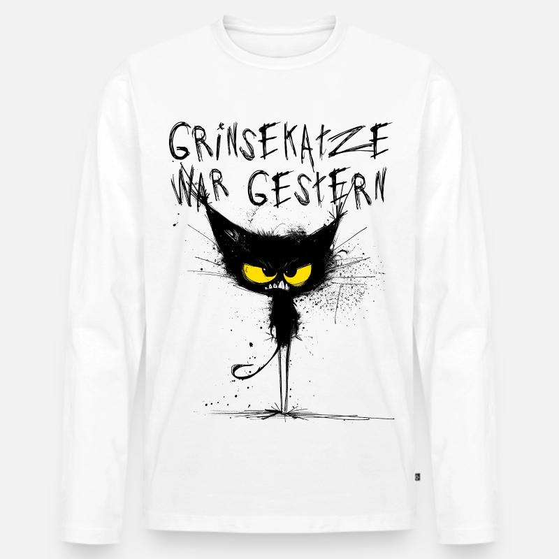 Grimmige Katze - Grinsekatze war gestern - Männer Premium Bio Langarmshirt - Weiß