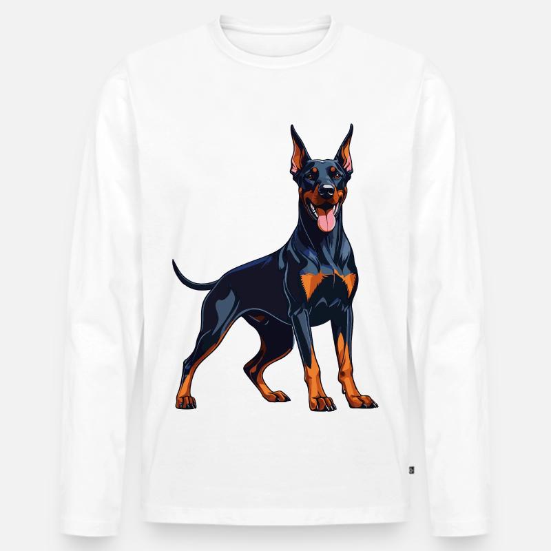 Starker Dobermann – Ausdrucksstarkes Dobie Design - Männer Premium Bio Langarmshirt - Weiß