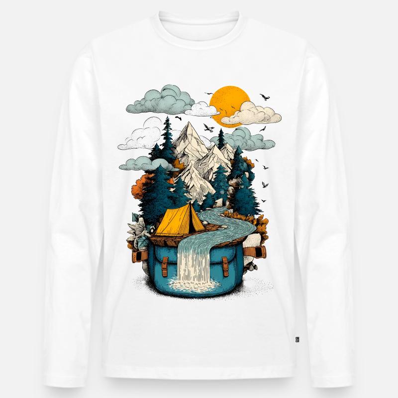 Mountain Lake Path - Camping Backpacker Motif - Men's Premium Organic Long Sleeve Shirt - white