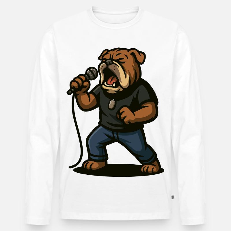 Rocksängerin Bulldogge mit Mikrofonkunst - Männer Premium Bio Langarmshirt - Weiß