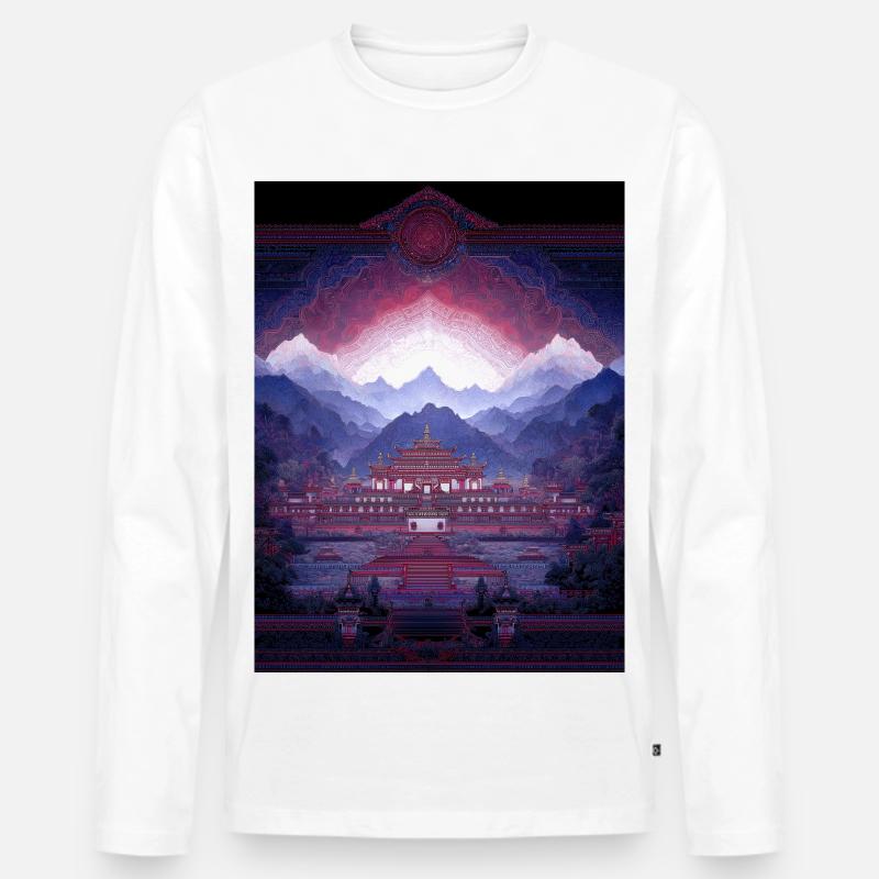 Psy Art - Pagode in Berglandschaft - Männer Premium Bio Langarmshirt - Weiß