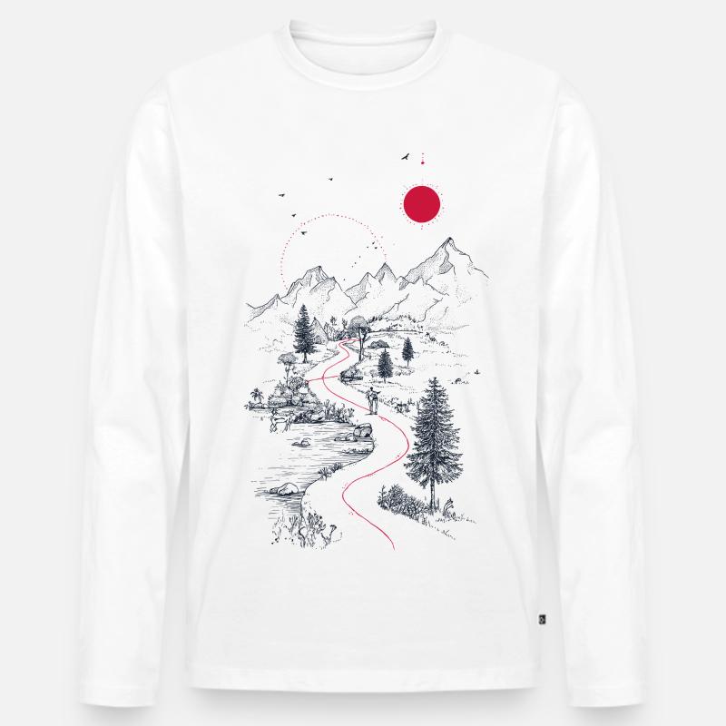 Roter Pfad durch Berglandschaft - Männer Premium Bio Langarmshirt - Weiß