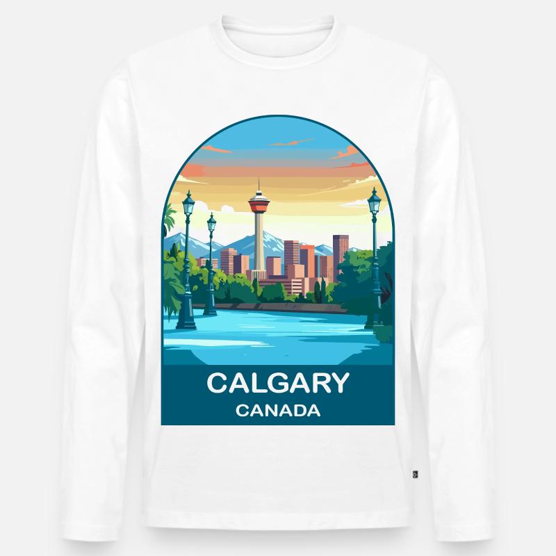 Calgary Canada Tower & Berge Reisekunst - Männer Premium Bio Langarmshirt - Weiß