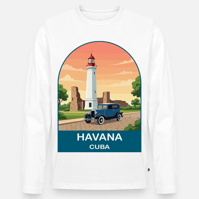 Havana Cuba Oldtimer-Reiseplakat - Männer Premium Bio Langarmshirt - Weiß