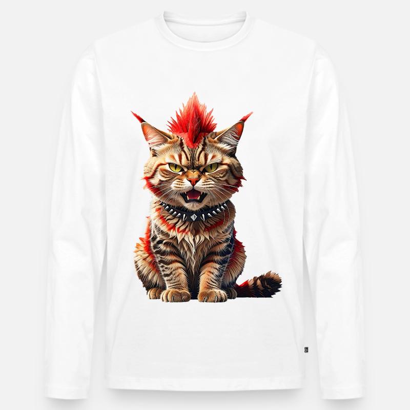 Punk Katze - Männer Premium Bio Langarmshirt - Weiß