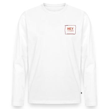 HEY YOU BOTSCHAFT - Männer Premium Bio Langarmshirt - Weiß - Vorne - Nico (187cm)