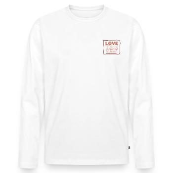 LOVE YOURSELF - Männer Premium Bio Langarmshirt - Weiß - Vorne - Nico (187cm)