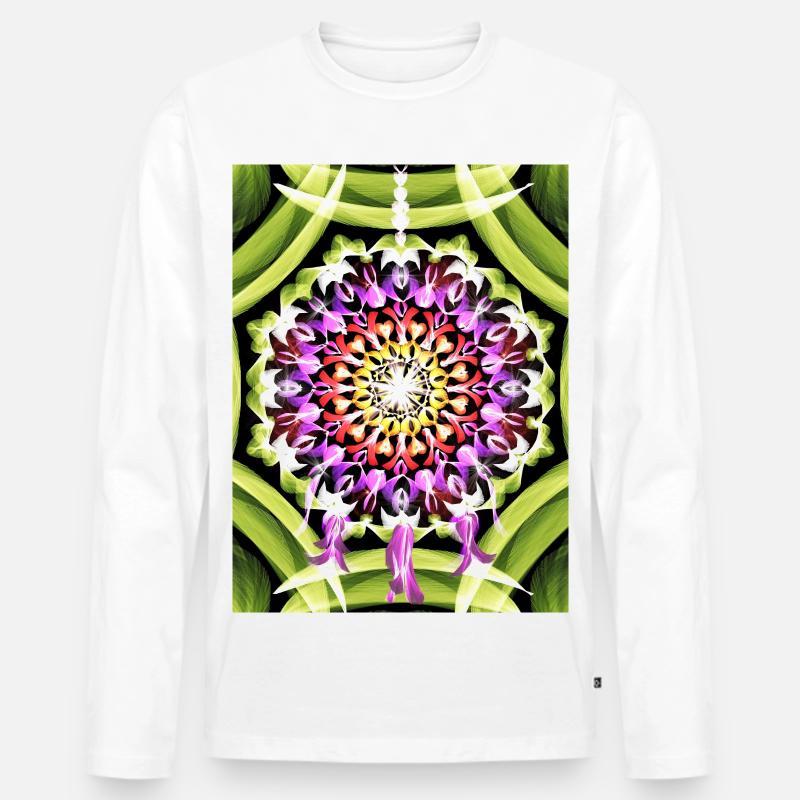 Traumfänger Blütenmandala - Männer Premium Bio Langarmshirt - Weiß