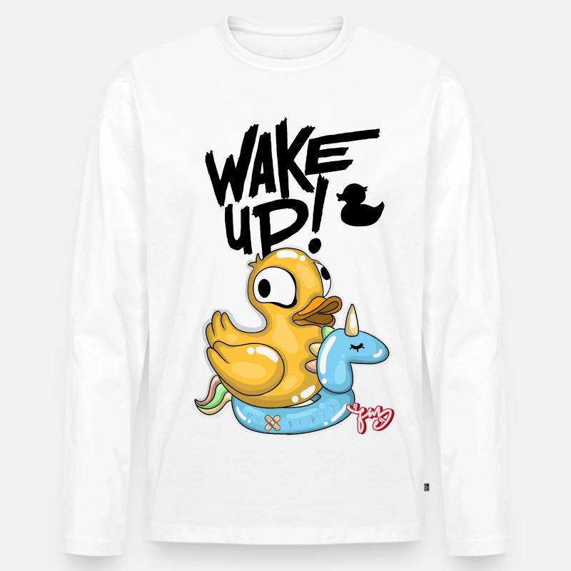 Fantasy Ente mit Einhorn - Männer Premium Bio Langarmshirt - Weiß
