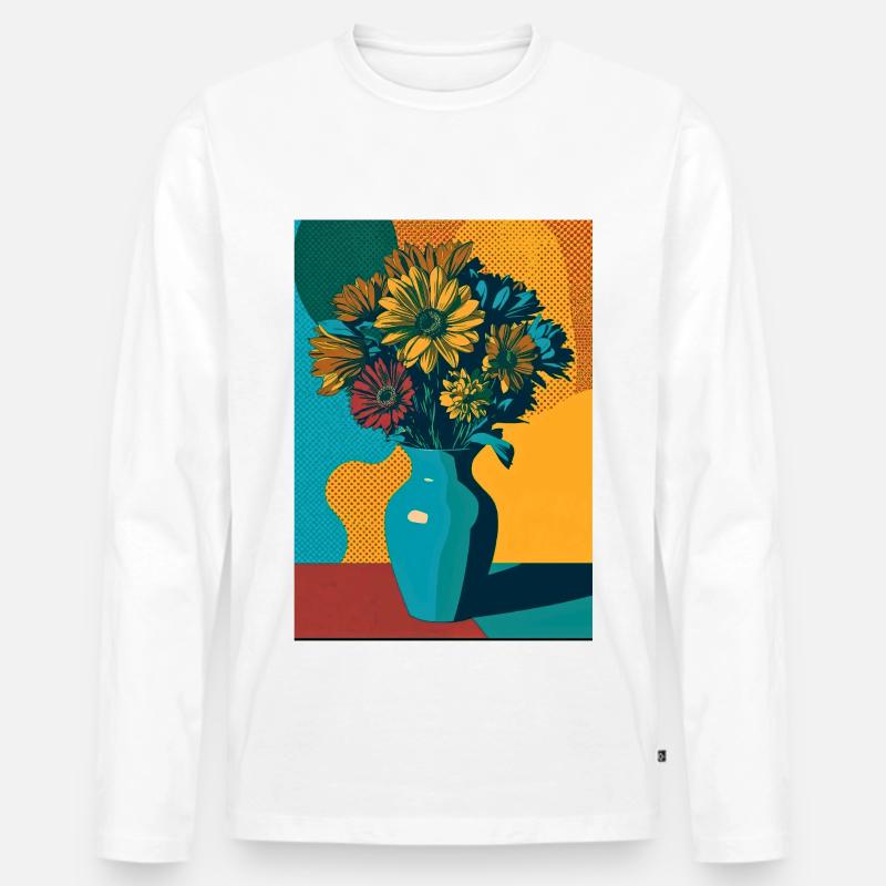 Pop Art Blumen auf blauer Vase - Männer Premium Bio Langarmshirt - Weiß