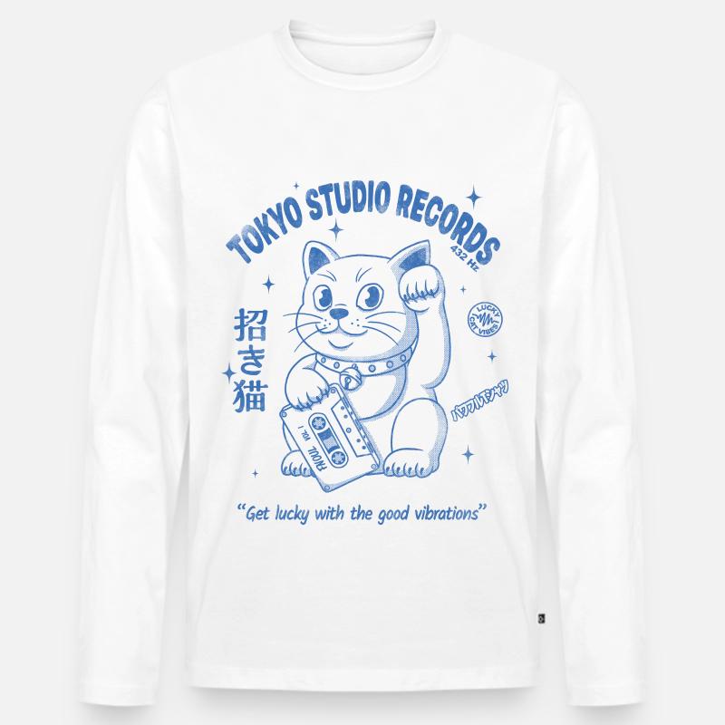 Maneki Neko - Männer Premium Bio Langarmshirt - Weiß