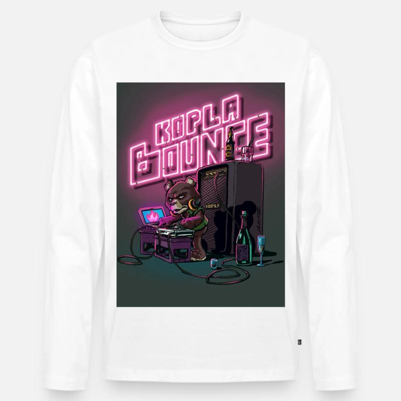 Bear Neon DJ Nacht - Männer Premium Bio Langarmshirt - Weiß