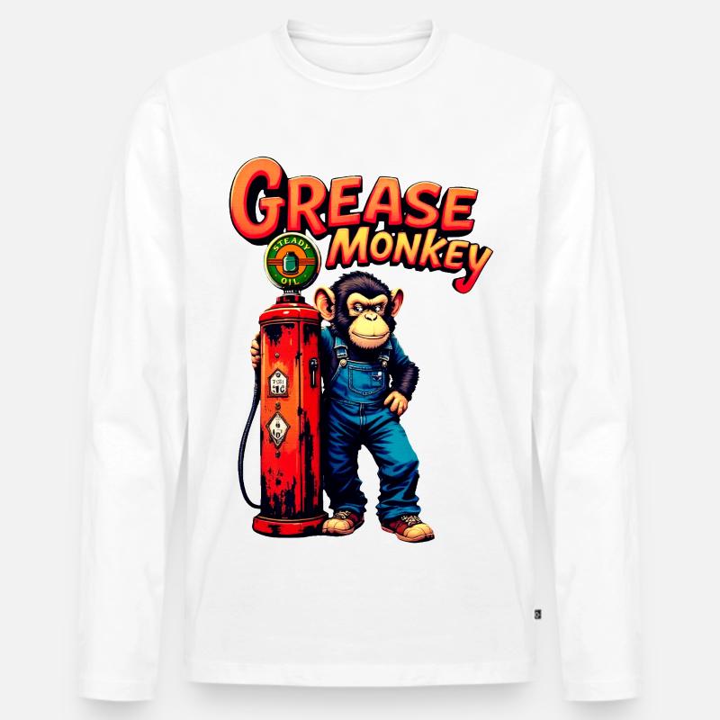 GreaseMonkey Retro-Pumpendesign - Männer Premium Bio Langarmshirt - Weiß