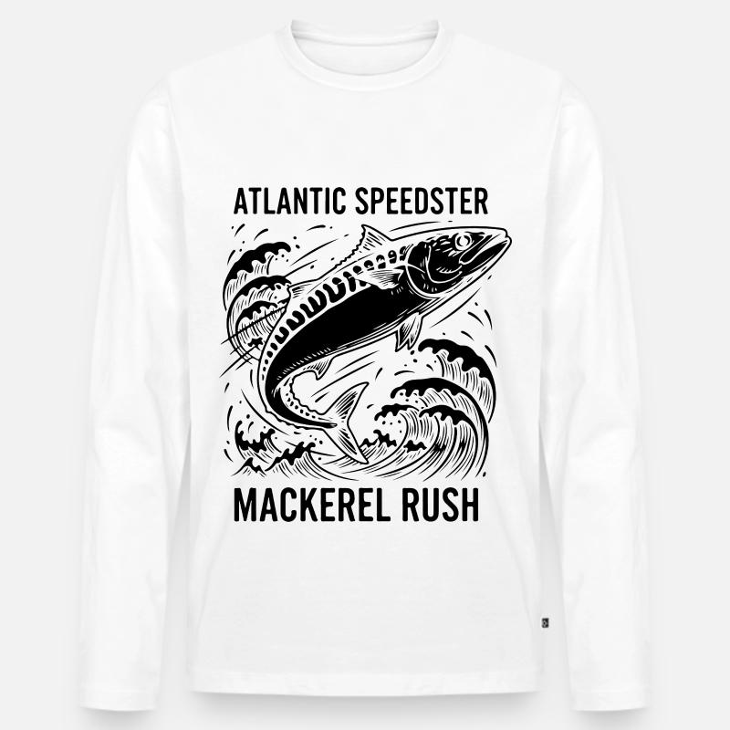 Seefischen, Makrelen, Makrelenrausch, Rausch - Männer Premium Bio Langarmshirt - Weiß