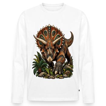 Farbenfroher Triceratops mit Muster - Männer Premium Bio Langarmshirt - Weiß - Vorne - Nico (187cm)