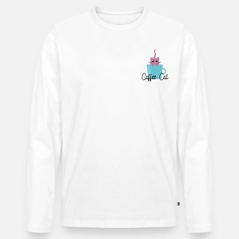 Coffee Cat - Männer Premium Bio Langarmshirt - Weiß