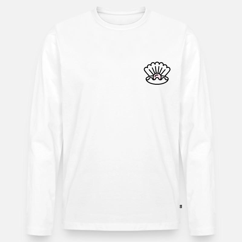 Muschel mit Perle Geschenk Idee - Männer Premium Bio Langarmshirt - Weiß