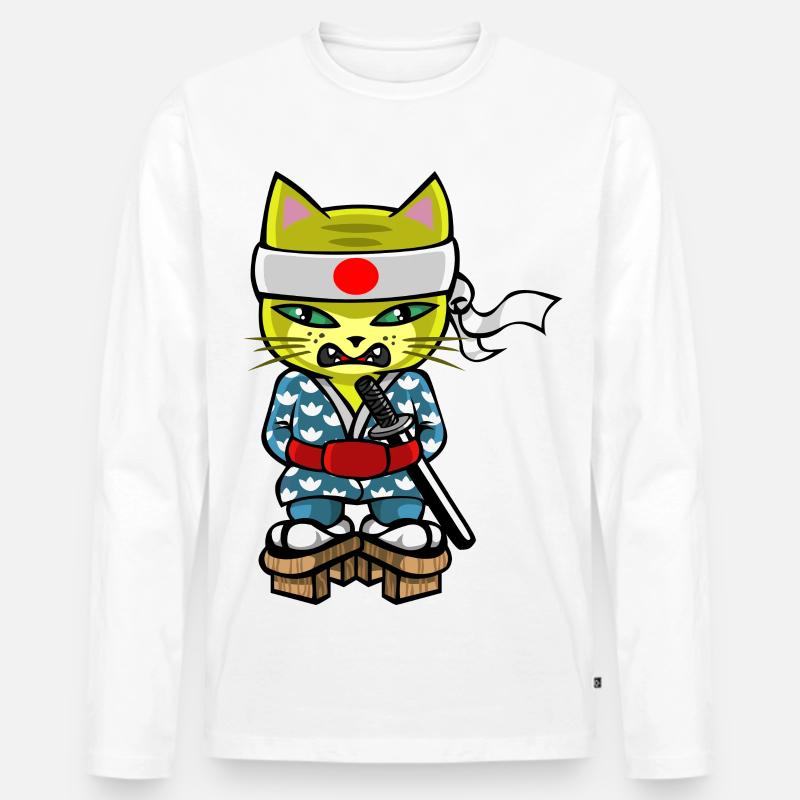 cat-mourai - Männer Premium Bio Langarmshirt - Weiß