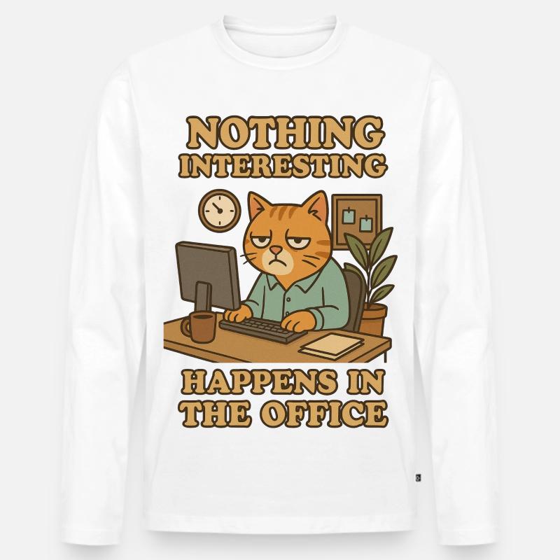 Nothing Interesting Office Katze - Männer Premium Bio Langarmshirt - Weiß